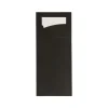 Bestekzakje pochette zwart met wit servet (600 stuks)