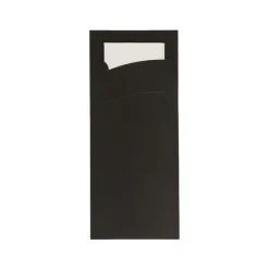 Bestekzakje pochette zwart met wit servet (600 stuks)
