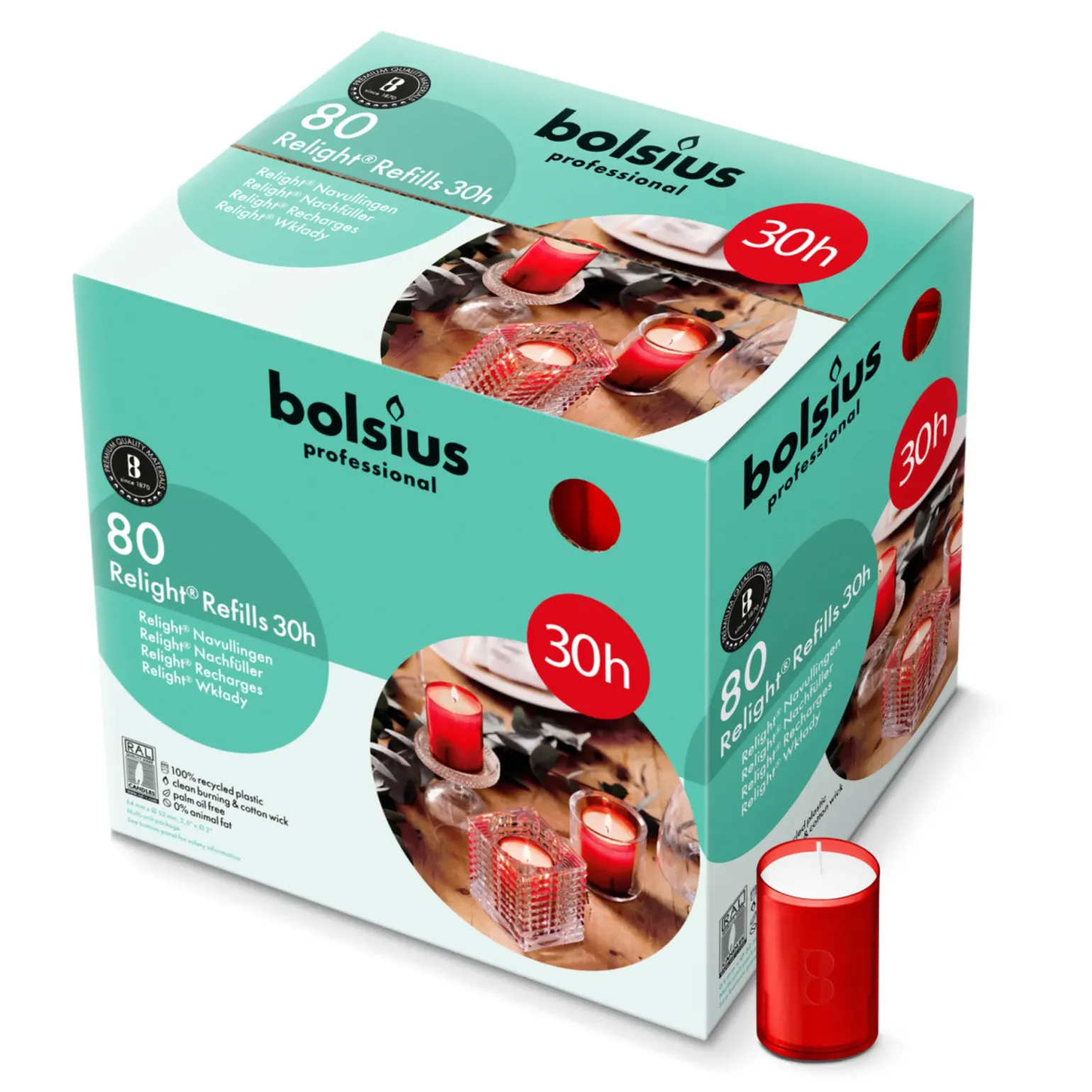 Bolsius Relight Navulling Rood 30 uur (80 stuks)
