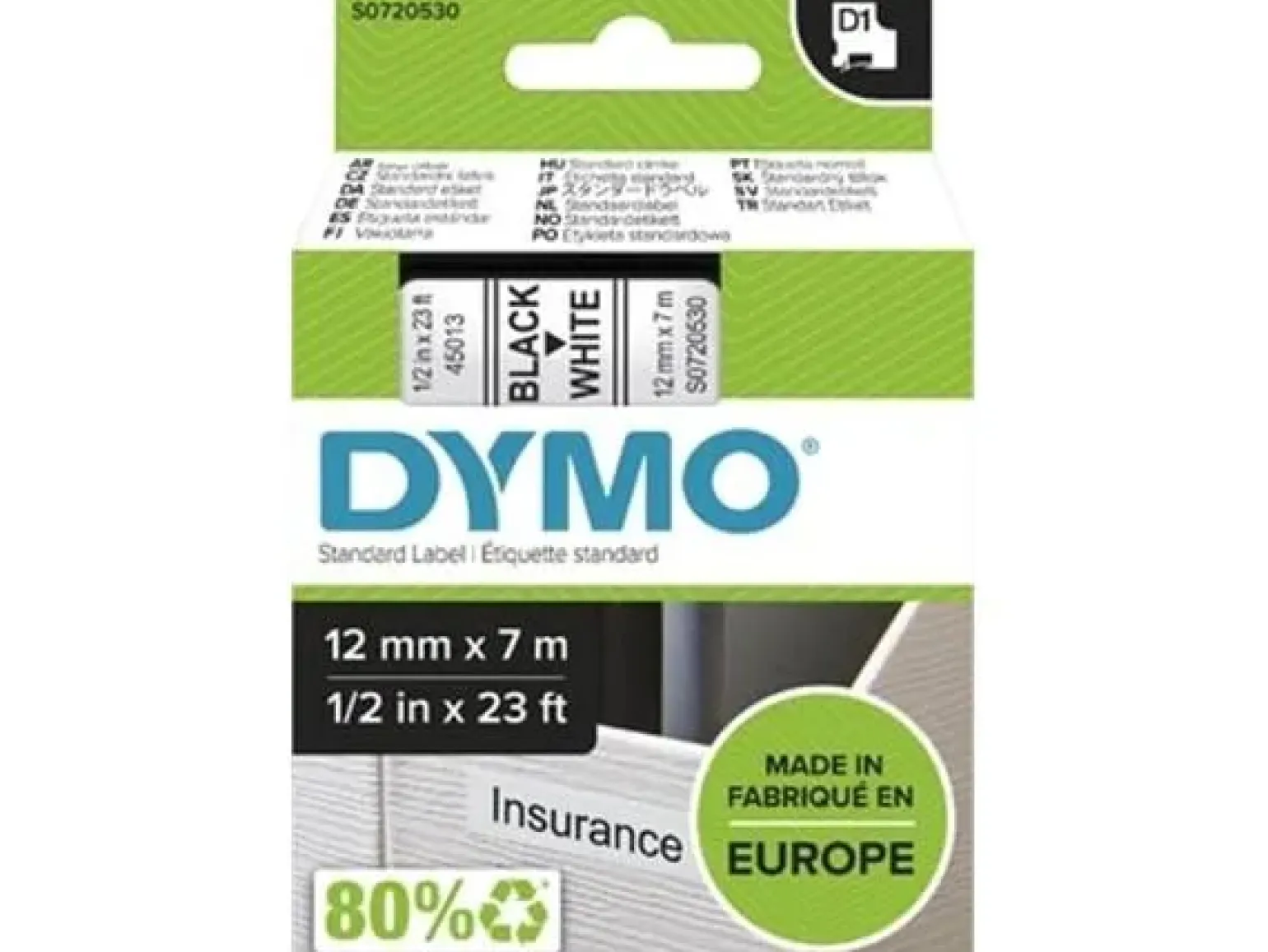 Dymo D1 tape, zwart op wit (12mm x 7m)