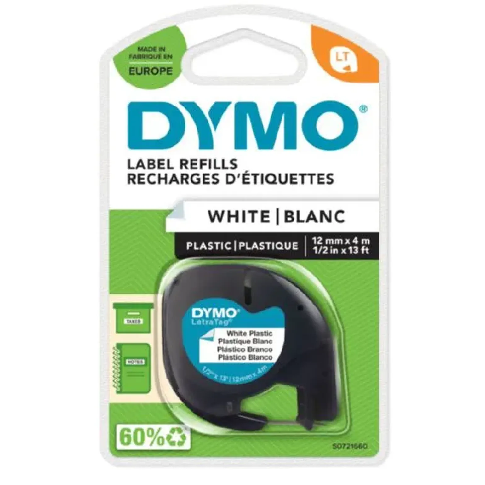 Dymo LetraTAG tape plastic wit (12mm x 4m)