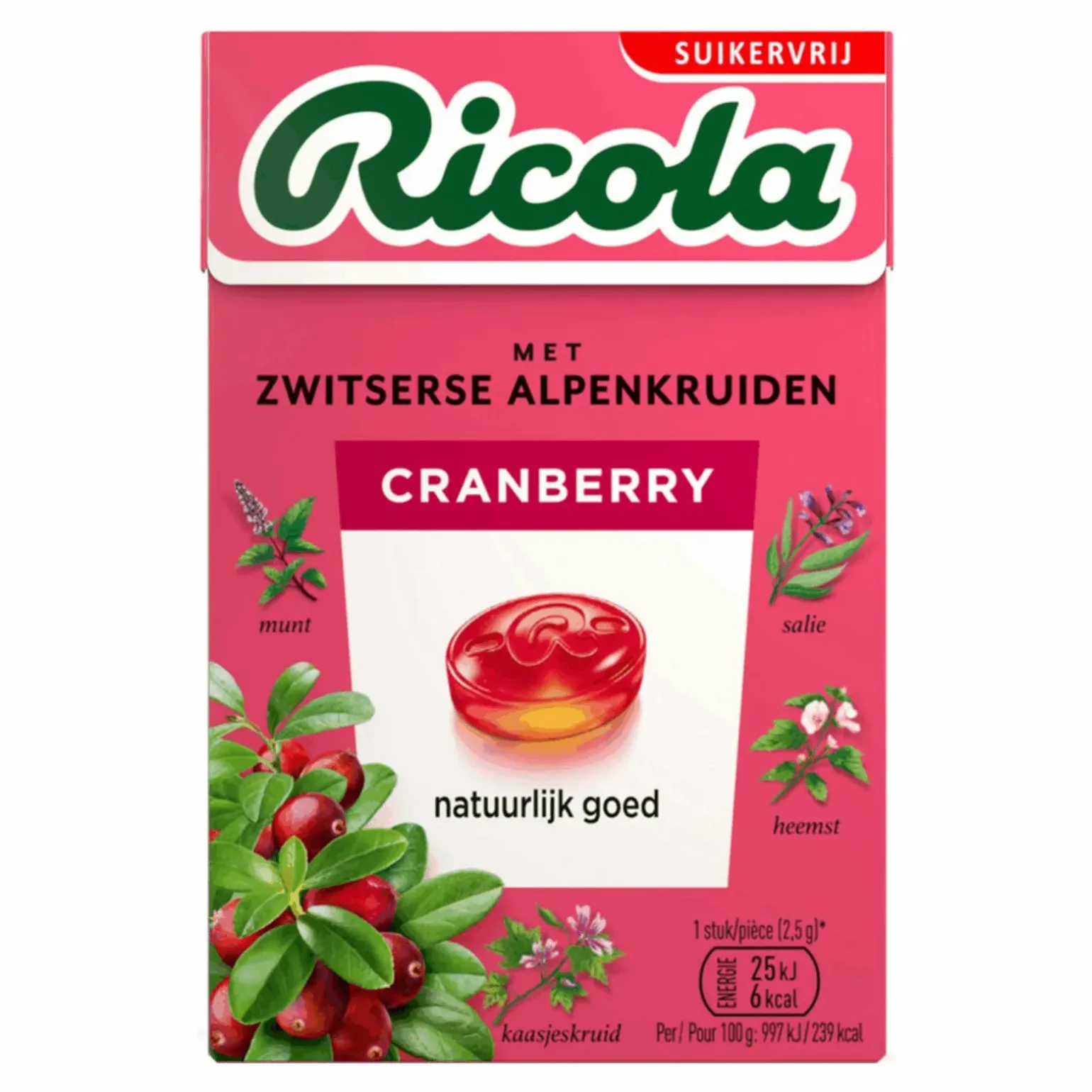 Ricola Cranberry Suikervrij (20x 50gr)