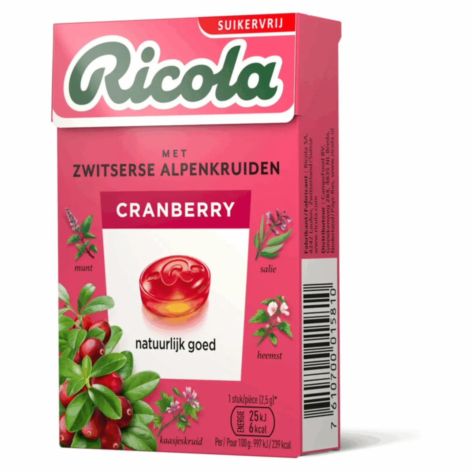 Ricola Cranberry Suikervrij (20x 50gr)